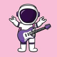 schattige astronaut spelen elektrische gitaar cartoon vector pictogram illustratie. wetenschap muziek platte cartoon concept