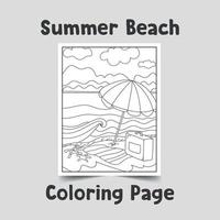 zomer strand kleurpagina, schets illustratie op witte achtergrond vector