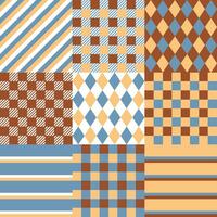 gebundelde naadloze achtergrond met verschillende patronen in bruin-blauw-crème tinten vector