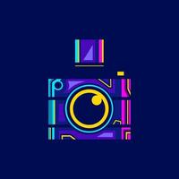 camera cyberpunk logo lijn popart portret fictie kleurrijk ontwerp met donkere achtergrond. abstracte vectorillustratie. vector