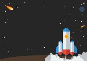 bewerkbare ruimteraket lancering vectorillustratie in vlakke stijl als tekst achtergrond poster voor kinderen of astronomie gerelateerde banner sjablonen doeleinden