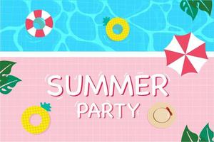 vector achtergrond zomer banner met pool party. paraplu's, bal, zwemmen. horizontale affiche.