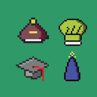 pixel art hat set 8bit pixel art game sprite item met effen kleur achtergrond vector