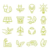 groene ecologie symbolen. eco-vriendelijke gerelateerde pictogrammen. behoud is het redden van ondersteuning en oplossing. milieu en duurzaam concept. alternatieve energie vector
