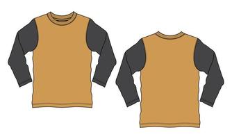 tweekleurige gele en zwarte kleur t-shirt met lange mouwen technische mode platte schets vector sjabloon