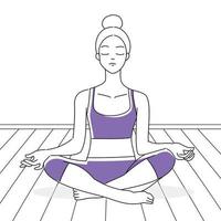 yogahoudingen, mediteren in yoga, jonge vrouw die yoga en fitnessoefeningen doet. gezonde levensstijl. vector illustratie