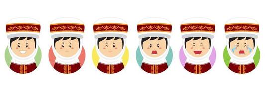 Kirgizië avatar met verschillende uitdrukkingen vector