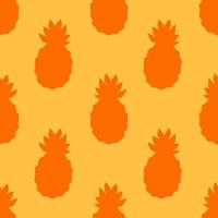 oranje ananas tropisch naadloos patroon, in platte ontwerpstijl. handgetekende ananasvruchten op gele achtergrond, eenvoudig herhalend zomerontwerp vector