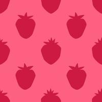 rood aardbeifruit naadloos patroon, in vlakke ontwerpstijl. hand getekende cartoon aardbeien op rode achtergrond, eenvoudig tropisch ontwerp. zomer illustratie. vector