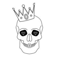een schedel tekenen in een kroon. schets voor een tatoeage. koning van de doden. vectorillustratie geïsoleerd op een witte achtergrond vector