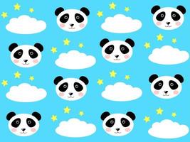 schattig naadloos patroon met panda's, sterren en wolken. achtergrond voor kinderen vector