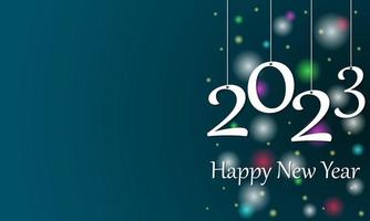 gelukkig nieuwjaar 2023. Witboeknummer met confetti op een kleurrijke onscherpe achtergrond hangen. ontwerp voor ansichtkaart, uitnodiging, banner met plaats voor tekst. vector illustratie