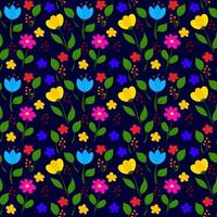 elegant naadloos patroon met bloemen op een donkerblauwe achtergrond. kinderachtig ontwerp voor stof, behang, inpakpapier, verpakking. vector illustratie