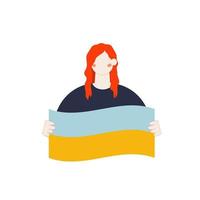 steun Oekraïne, vrouw met Oekraïense vlag geïsoleerd op de witte achtergrond. vrijwilligersconcept. vector illustratie