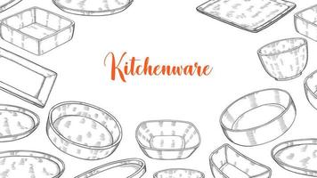 keukengerei set collectie met handgetekende schets voor achtergrond banner sjabloon poster vector