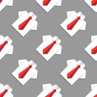 naadloos patroon met witte kantooroverhemden en rode stropdassen op een grijze achtergrond. origami papier effect. vectorillustratie. zakelijk, studieconcept vector