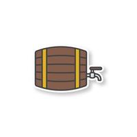 alcohol houten vat patch. bar en pub teken. whisky-, bier- of rumvat met tap. kleur sticker. vector geïsoleerde illustratie