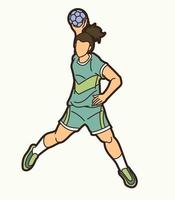 cartoon handbal sport vrouwelijke speler actie vector