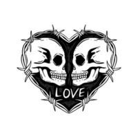 handgetekende schedel liefde illustratie voor tshirt jas hoodie kan worden gebruikt voor stickers etc vector