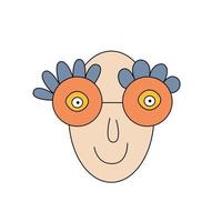 positief hippie menselijk gezicht gelukkig retro glimlachend mannelijk portret in zonnebril groovy avatar vector