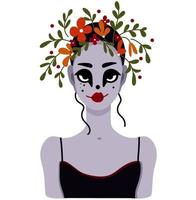 vrouw zombie portret halloween meisje met een krans op haar hoofd vector