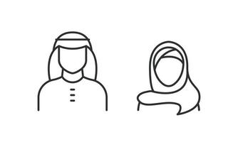 islam mensen lijn icoon. man en vrouw in traditionele moslim shemakh hoofddoek. arabisch profiel, avatar. vector illustratie