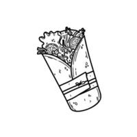 vector doodle roll illustratie, shoarma, döner kebab geïsoleerd op een witte achtergrond. schets met de hand getekende illustratie van straat Turks fastfood, take and go