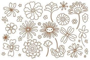 doodle groovy vector bloem set. handgetekende lijn bloemen collectie illustraties geïsoleerd op wit