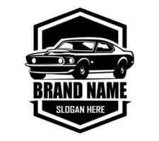 mucle auto logo-vector auto geïsoleerd op donker zwart ziet er elegant uit vanaf een stijlvolle voorkant en geweldig voor banners, sjablonen, emblemen, badges, kleding vector