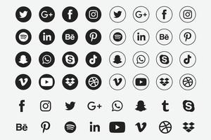 sociale media logo's en pictogrammen monochrome set vector