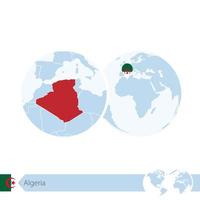 algerije op wereldbol met vlag en regionale kaart van algerije. vector