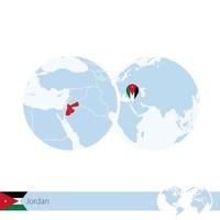Jordanië op wereldbol met vlag en regionale kaart van Jordanië. vector