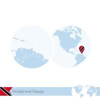 trinidad en tobago op wereldbol met vlag en regionale kaart van trinidad en tobago. vector