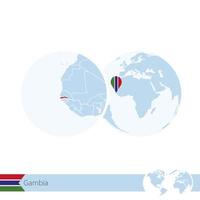 Gambia op wereldbol met vlag en regionale kaart van Gambia. vector