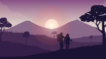 romantisch paar silhouet landschap vector achtergrond afbeelding