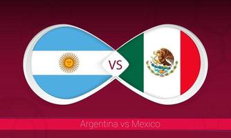 Argentinië vs Mexico in voetbalcompetitie, groep a. versus pictogram op voetbal achtergrond. vector
