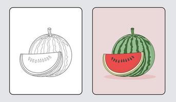 watermeloen kleurboek of educatieve pagina's voor kinderen vector