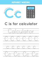 Engels alfabet leren voor kinderen. letter c. schattige kawaii rekenmachine. vector