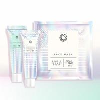 vector holografische cosmetische gezondheidszorg buis en gezichtsmasker sachet set thema