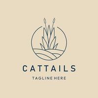 cattails lijn kunst logo, pictogram en symbool, met embleem vector illustratie ontwerp