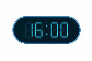 platte vectorillustratie van een digitale klok die 16.00 uur weergeeft. illustratie van alarm met digitaal nummerontwerp. klokpictogram voor uur, horloge, alarmborden vector