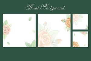 vierkante achtergrond met roos en groen framerand voor social media postsjabloon, wenskaart, bruiloft of verlovingsuitnodiging en posterontwerp vector