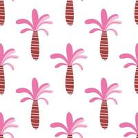 naadloze patroon van abstracte tropische roze palmen. schattige decoratieve jungle regenwoud boom en plant. zomer tropische palmplantage. strand kinderen doodle. met de hand getekende kleurrijke illustratie vector