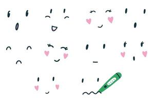 kawaii doodle schattige gezichten emoties vector