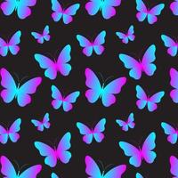 gloeiende neon vlinders naadloze patroon. kleurrijk holografisch verloopontwerp op zwarte achtergrond vector