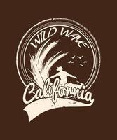 Californië wild wave surf tshirt ontwerp voor surfers vector