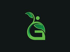 natuurlijk g-logo. g-logo met blad pictogram ontwerp gratis vector sjabloon.
