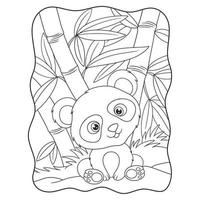cartoon illustratie panda zittend ontspannen onder een bamboeboom in het midden van het bos boek of pagina voor kinderen zwart-wit vector