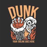 t-shirtontwerp dunk met grijze vintage illustratie als achtergrond vector