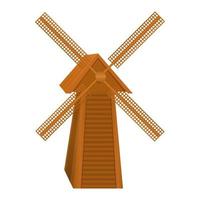 oude windmolen, vintage houten windmolen. traditionele Nederlandse boerderij voor het malen van tarwekorrels tot meel. vector cartoon van landelijke architectuur geïsoleerd op een witte background